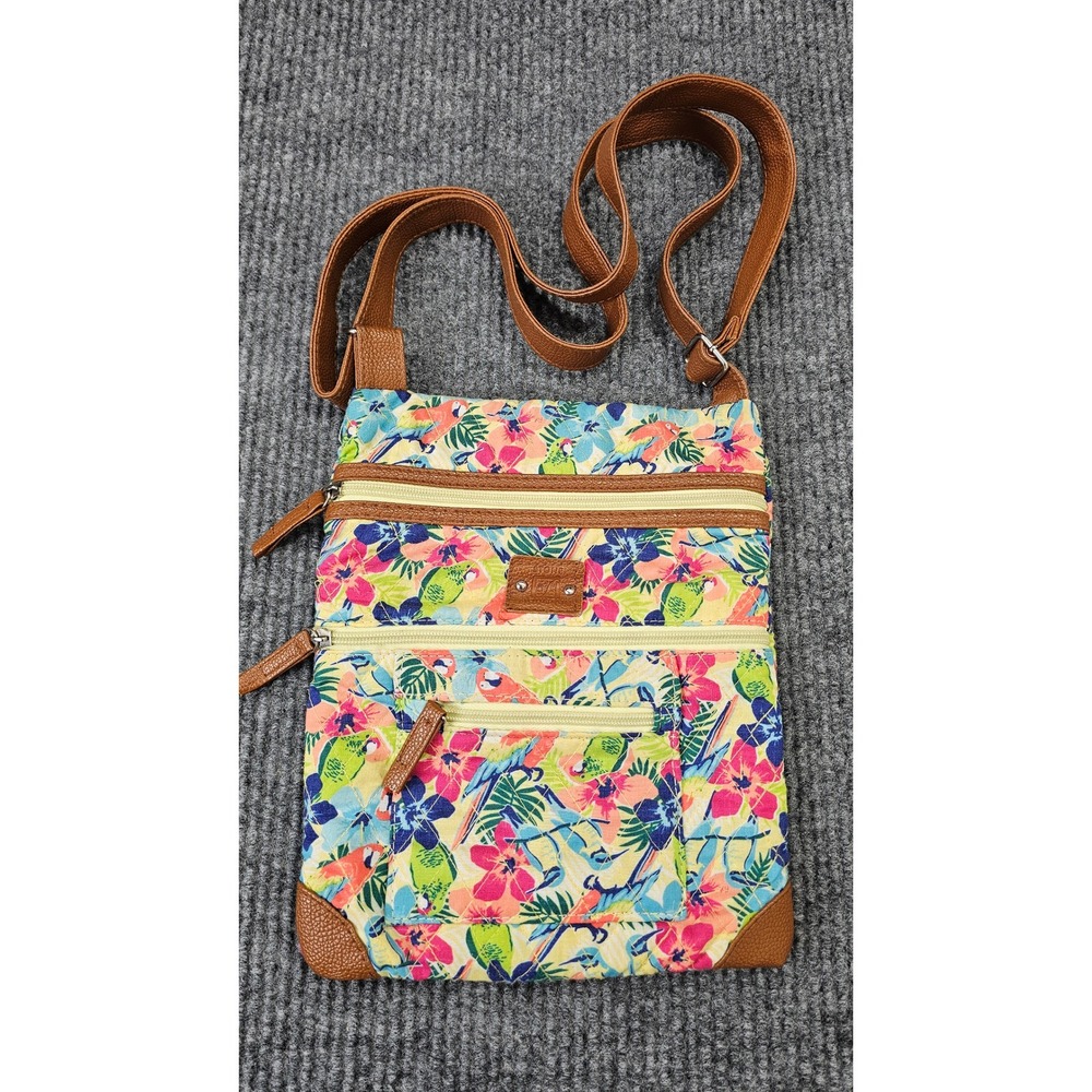 Stone Mountain Crossbody Bag Womens Small Multi Color Floral Parrot Quilted H510